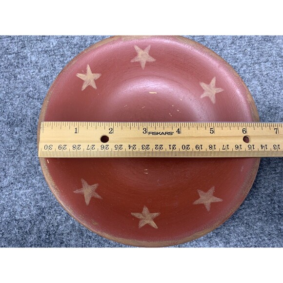 Wooded Painted Bowl With Star Pattern Handmade Country Decor Folkart Primitive - Picture 4 of 5
